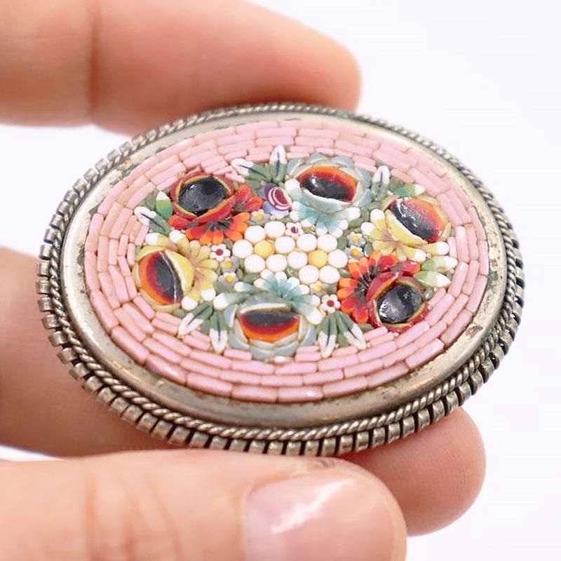 ブローチ イタリア製 マイクロモザイク 1920-40年頃