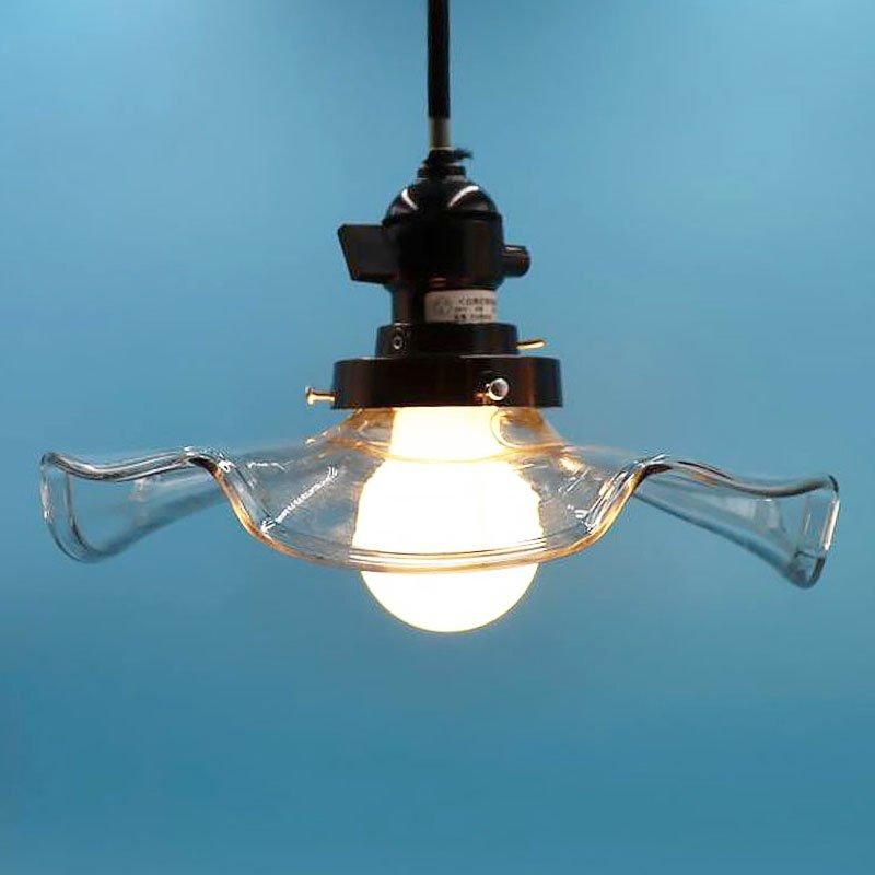 大正ロマン 電笠 電傘 ランプシェード 透明ガラス クリア シンプル