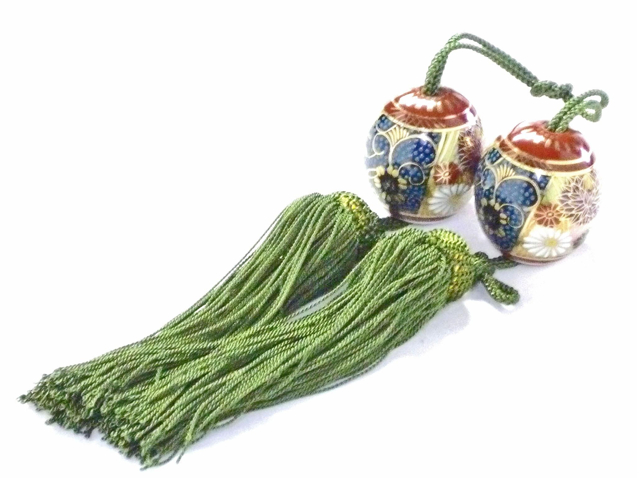 九谷焼 風鎮 掛け軸用 青粒+金花詰(傑作)-百華園