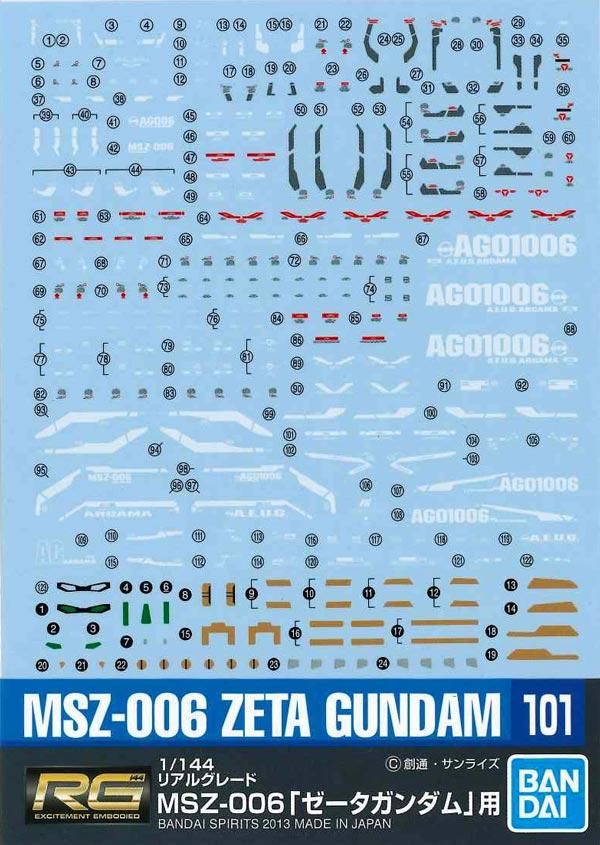 ガンダムデカール 1/144 RG ゼータガンダム用 水転写デカール