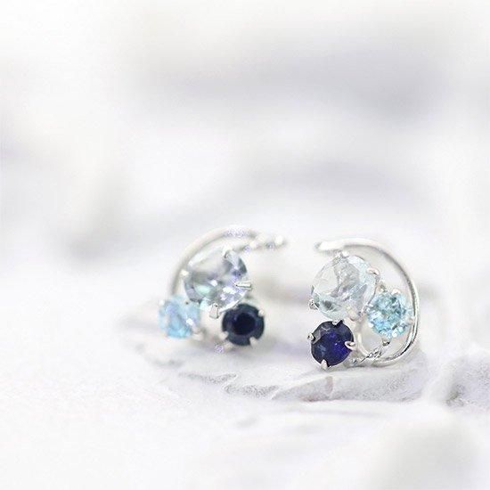 女性へのプレゼント K14WG アクアマリン&ブルートパーズ&サファイア