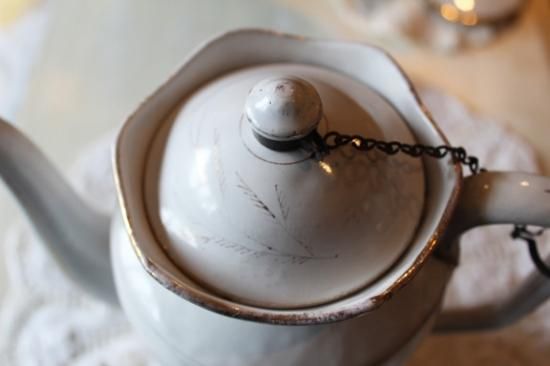 アンティーク 鳥 ホーローポット