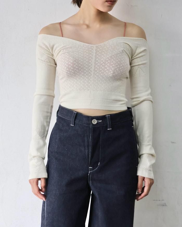 FUMIKA UCHIDA： SILK LACE KNITTING TIGHTS TOP - OFF WHITE