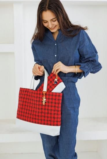 ファミリアコラボ ツイードトートバッグ レッド - charmantsac