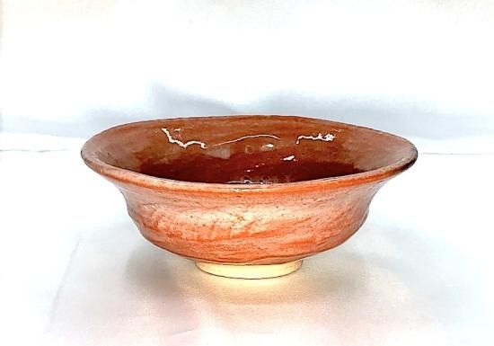 楽焼 高台寺窯 仙楽 作 赤平 茶碗 共箱 無傷。