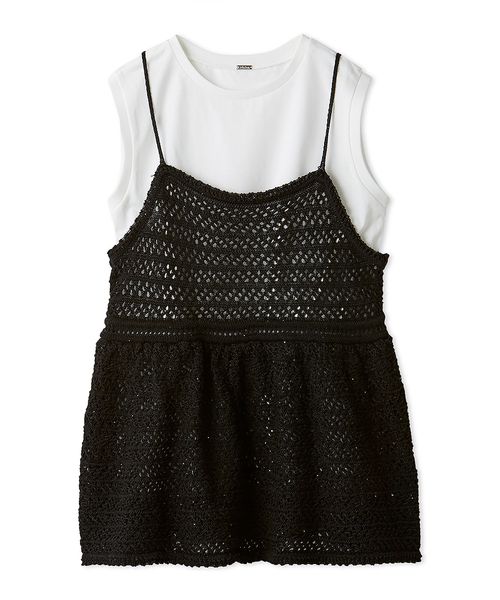 ウォッシャブル】クロシェニットキャミ×ノースリトップス(508139233