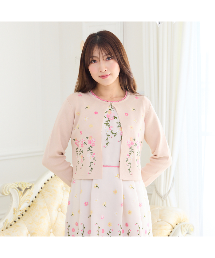 ローズティアラ RoseTiara 吹上刺繍クロップド丈ニットカーディガン