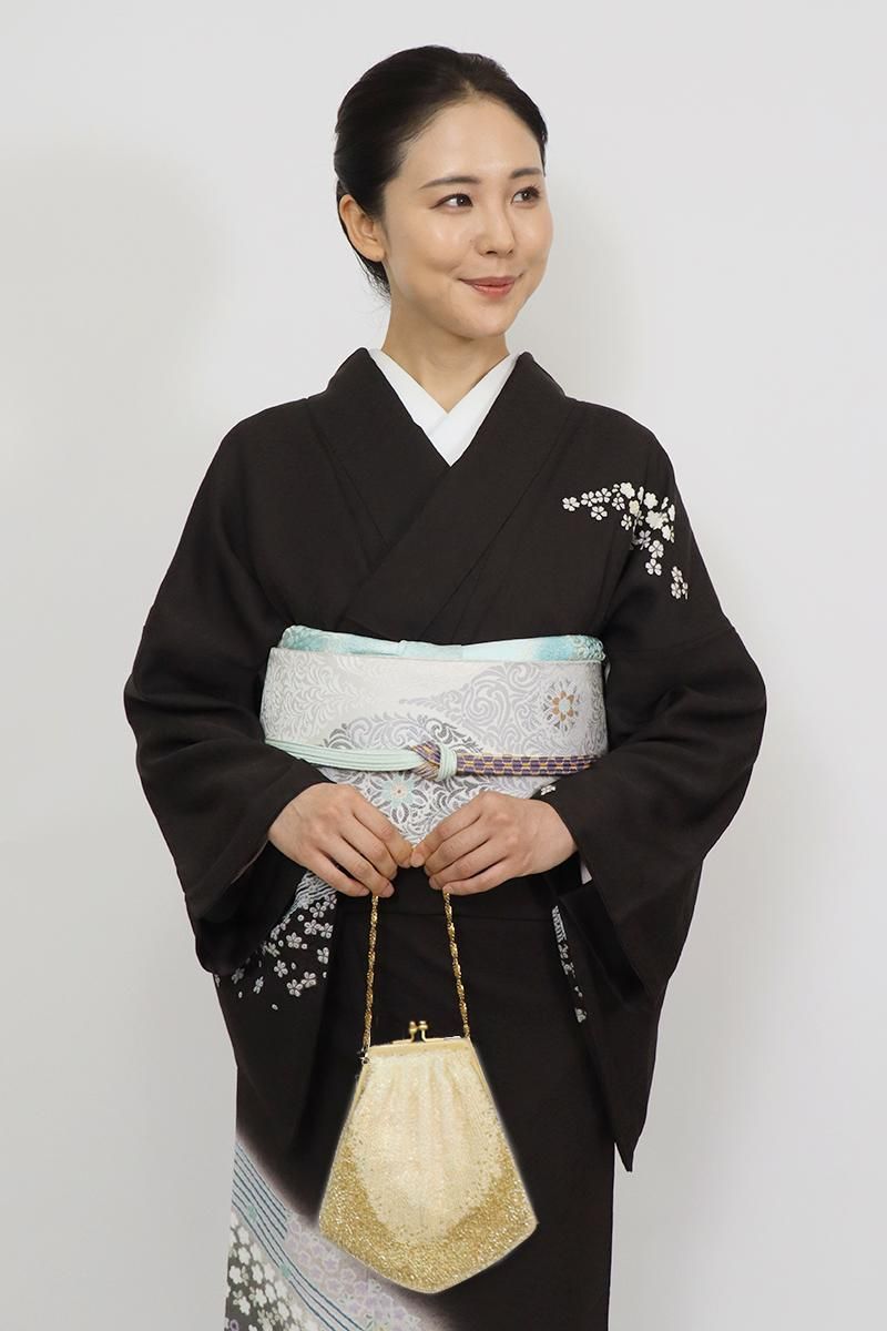 銀座【G-2754】ビーズ刺繍 バッグ 抽象文 金色×象牙色 - 銀座きもの