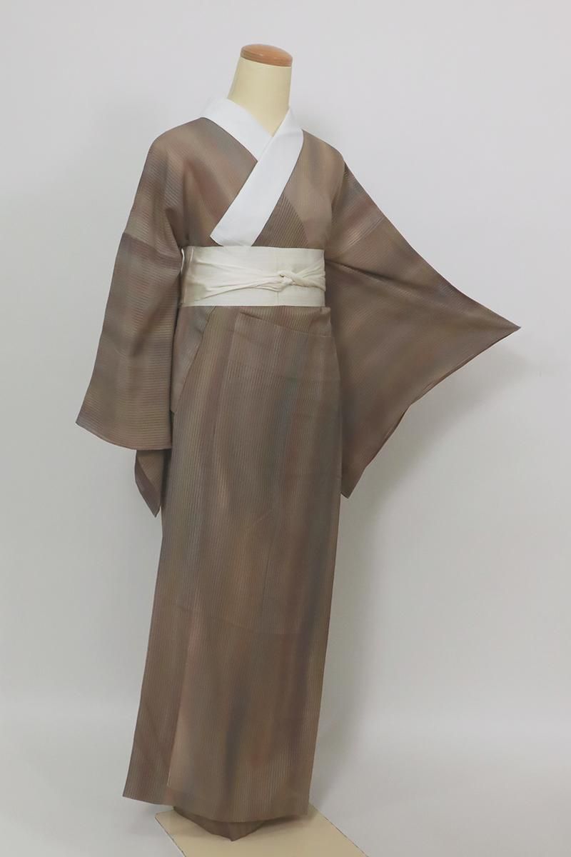 銀座【F-631】大島紬地 竪絽 長襦袢 黄枯茶色 暈かし（反端付） :身丈