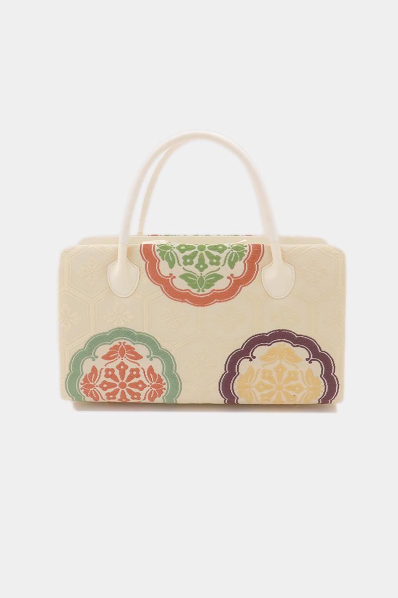 G-3228】利休バッグ 唐織 雪輪花文 ベージュ系 - 銀座きもの青木｜長く