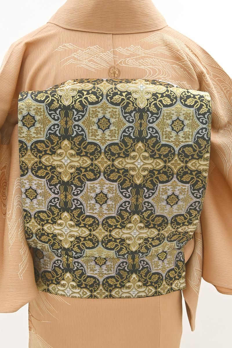 銀座【L-8409】袋帯 紺鼠色×金色 華文 - 銀座きもの青木｜長く大切に着