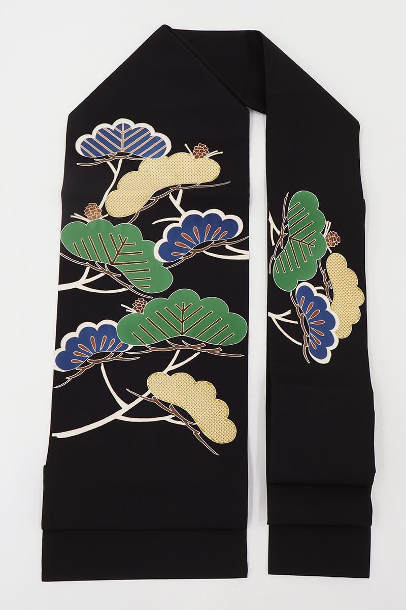 銀座【H-0916】塩瀬地 染名古屋帯 黒色 松の図 - 銀座きもの青木｜長く