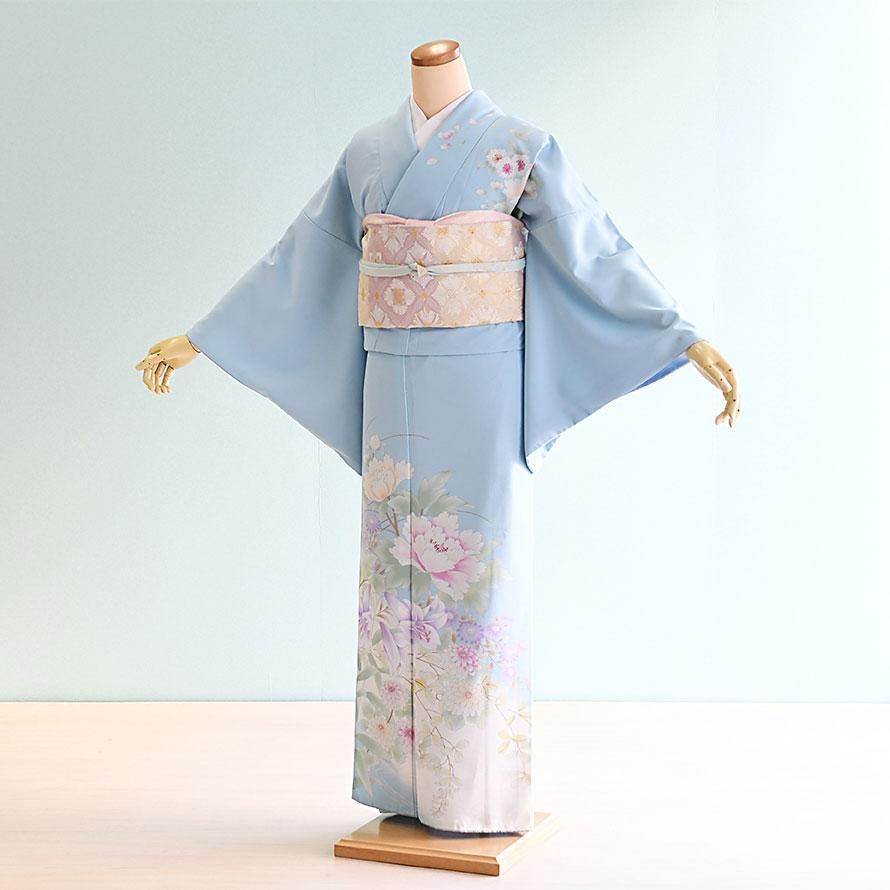 訪問着レンタル（HM0024）水色/花 ジャパンスタイル - 東京レンタルい