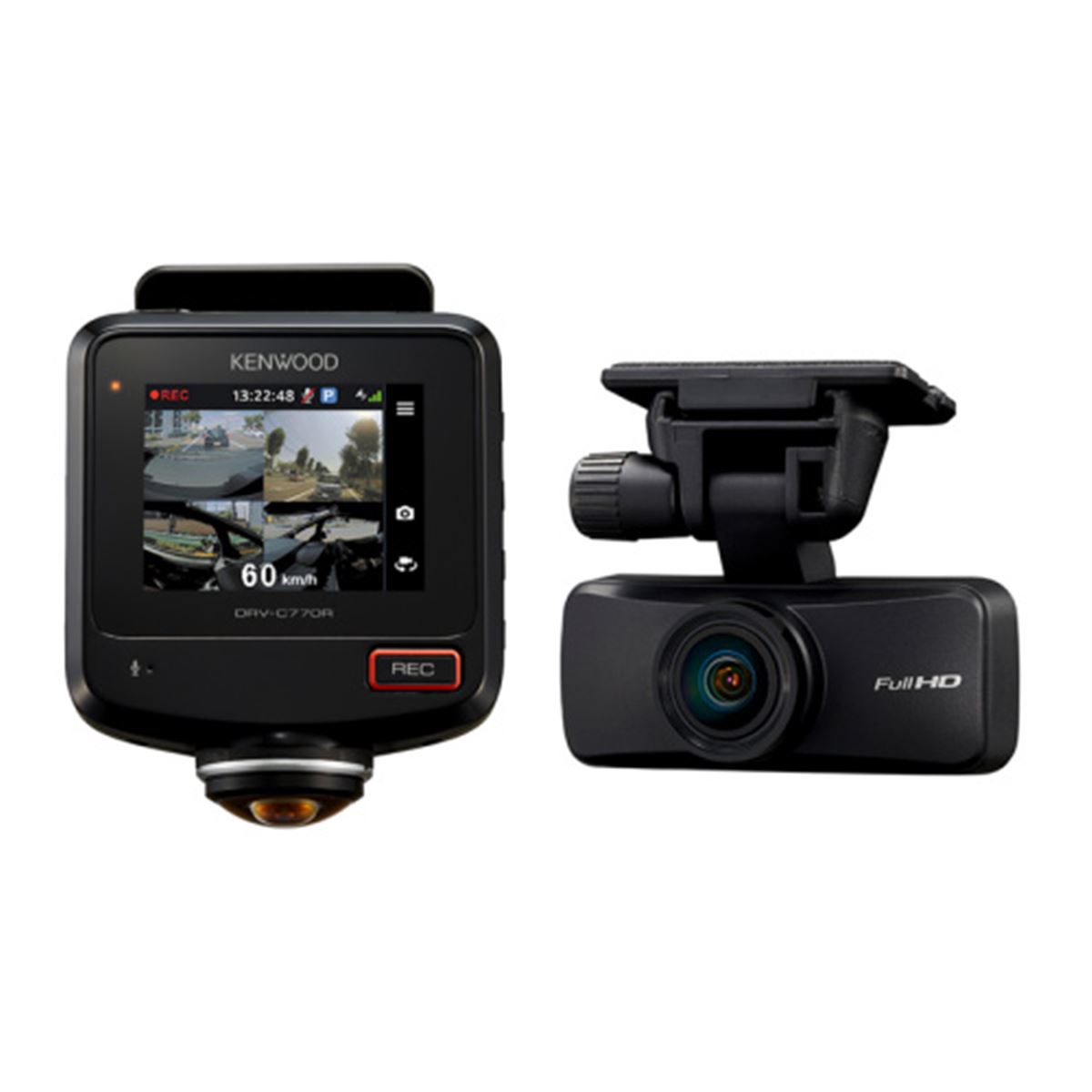 ケンウッド、360度フロントカメラを備えた2カメラドラレコ「DRV-C770R