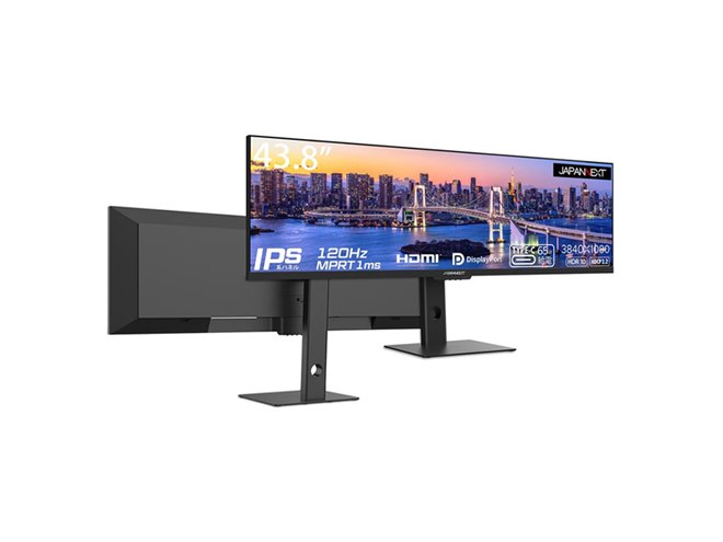 JAPANNEXT、3840×1080の43.8型超ウルトラワイド液晶ディスプレイ