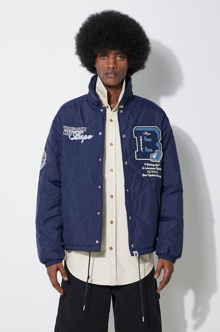 A Bathing Ape jacket Bape Patch Coach Jacket men's navy blue color