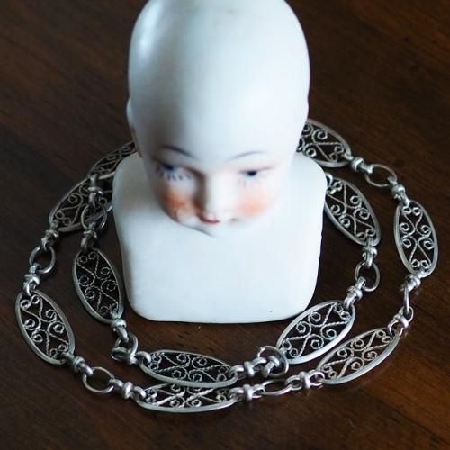 フランス製 アンティークシルバー フィリグリーチェーンネックレス