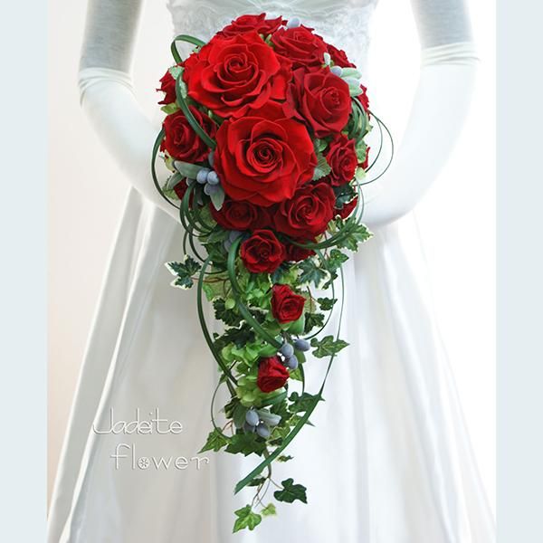 プリザーブドフラワーキャスケードブーケ（レッド）【ジェイダイト