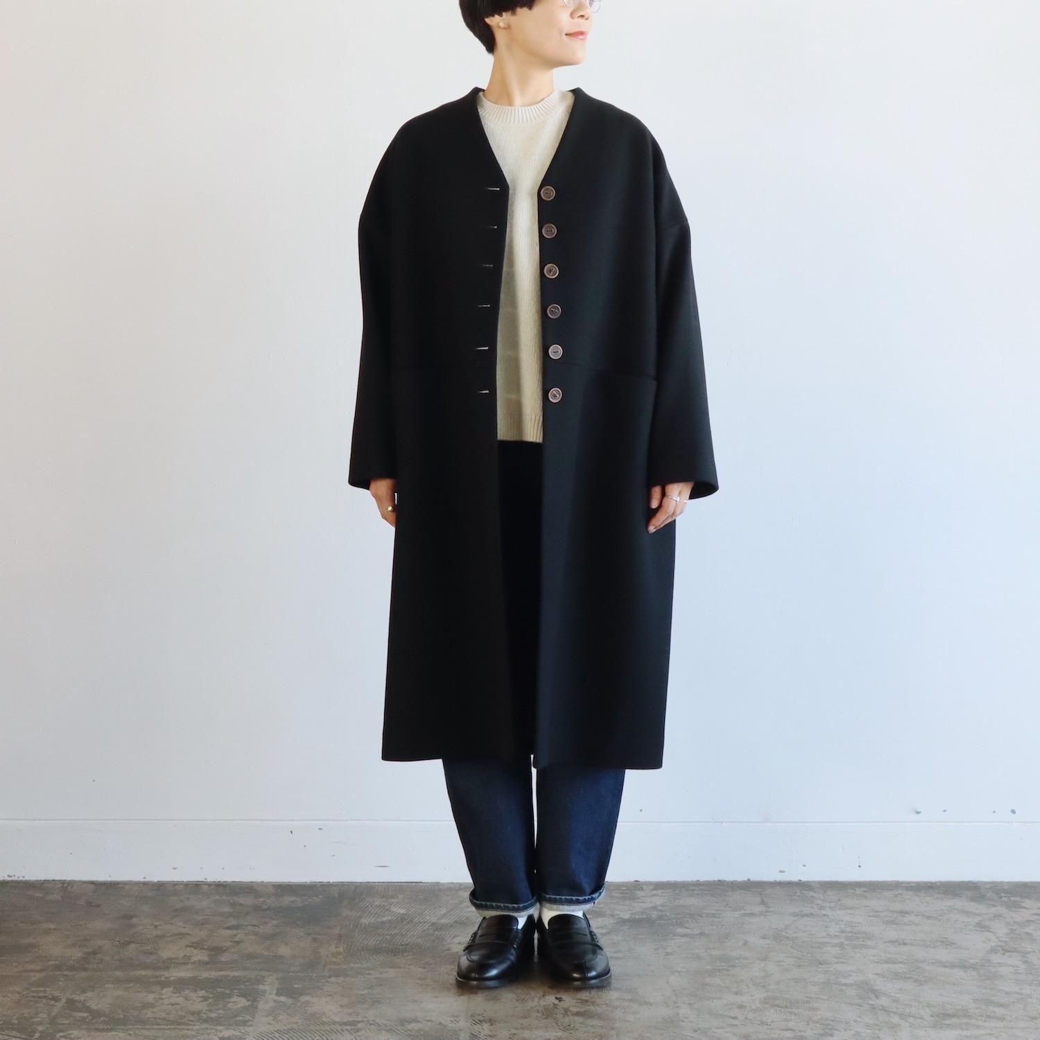 atelier naruse Melton Wool Cocoon Coat BLACK アトリエナルセ