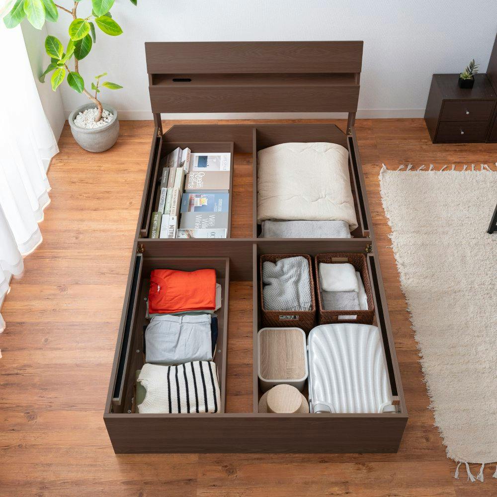 アイリスオーヤマ 収納ベッド STBS-SD ウォールナット 寝室 睡眠 収納