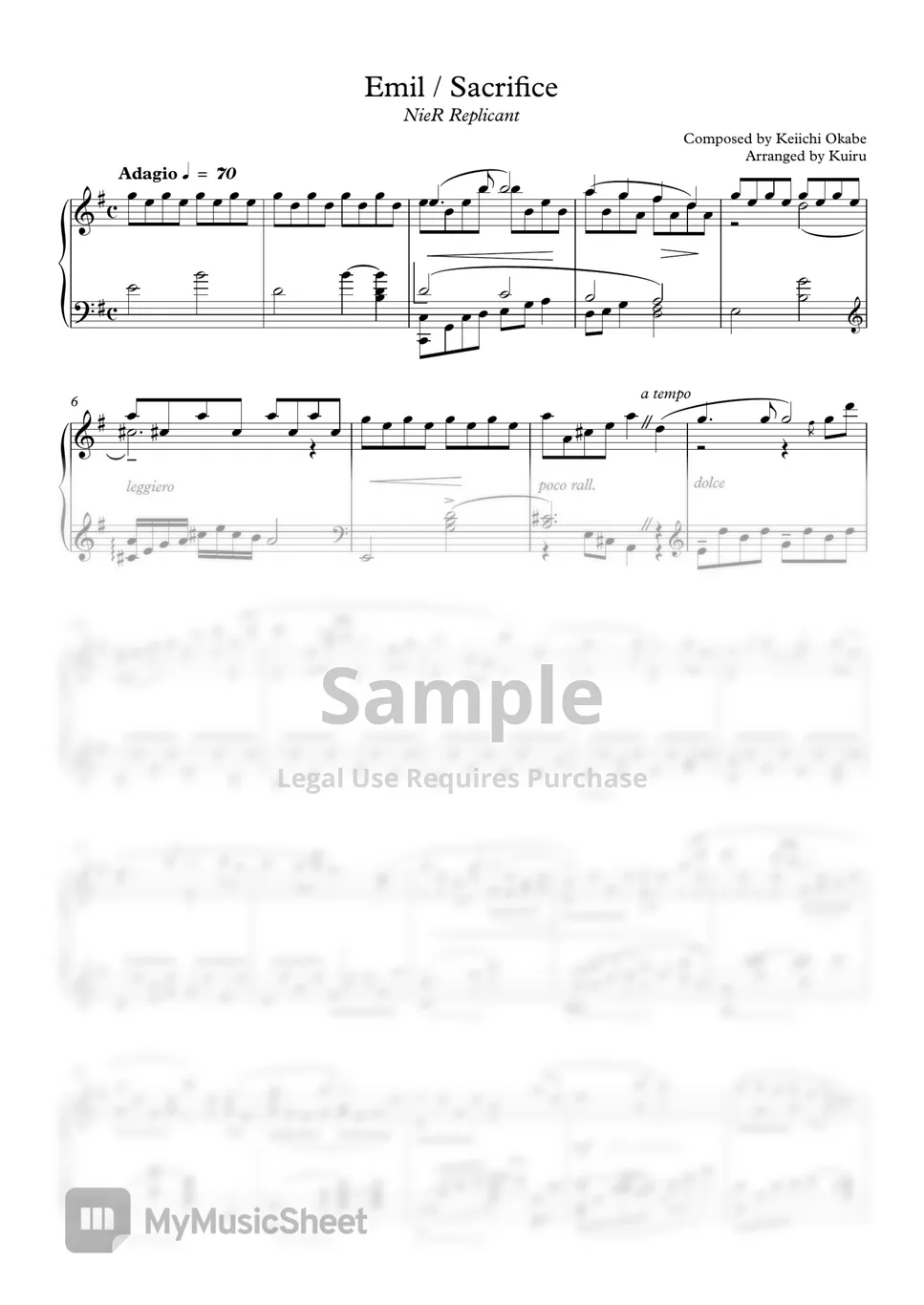Keiichi Okabe - Emil/Sacrifice (Piano Arrangement) ピアノ楽譜PDF