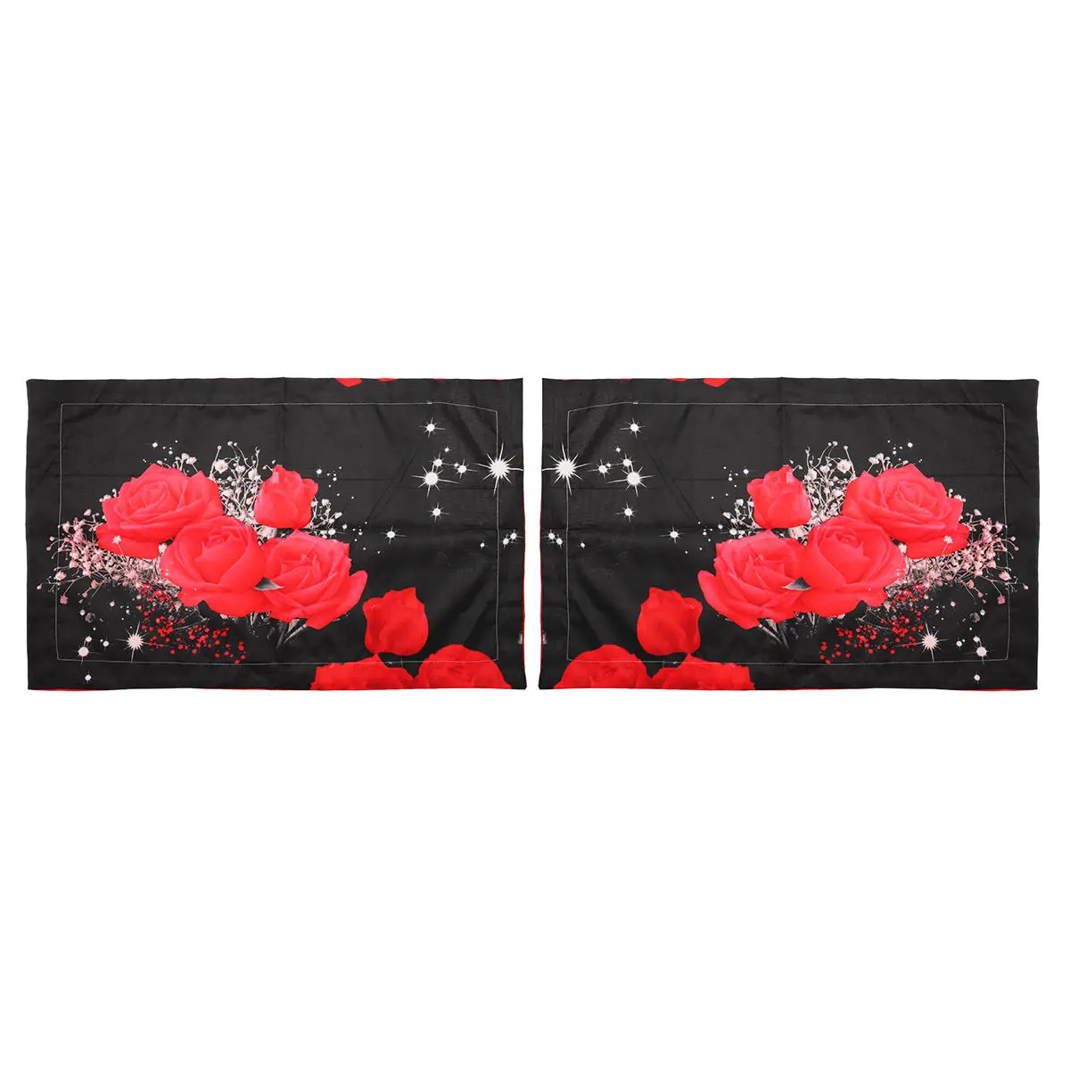 2枚の枕カバー付き赤いバラのベッドシートカバーの3D印刷された寝具