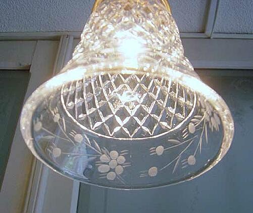 切子デザインの素敵なカットガラス・ランプシェード - フランス
