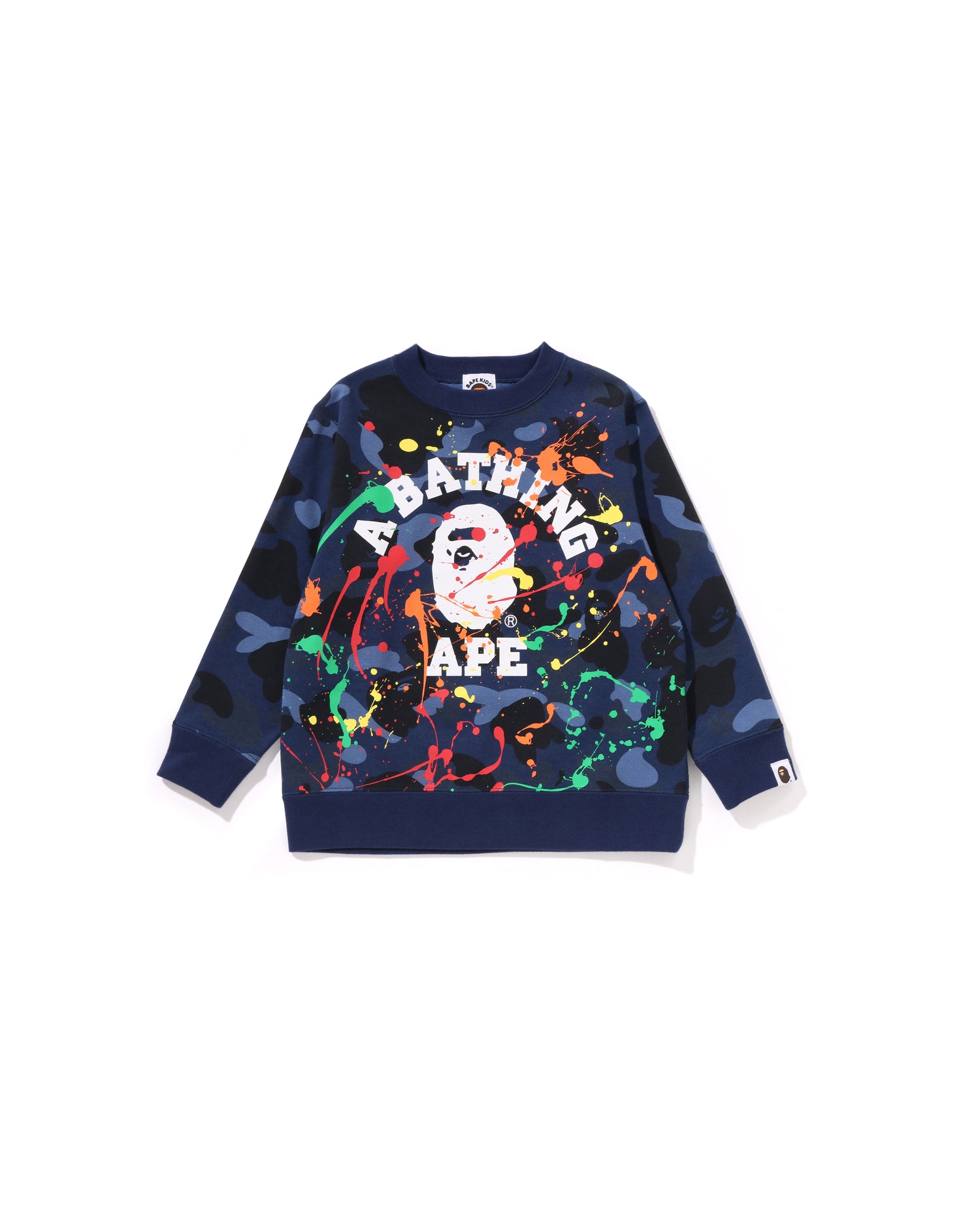 A BATHING APE® Kids Color Camo Painting College Crewneck