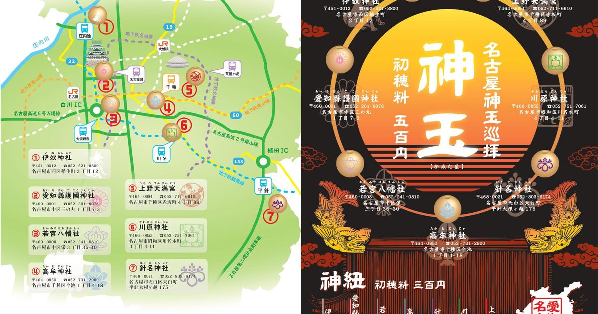 現品限り 名古屋 神玉巡礼 御朱印 7社 8枚セット 現品限り 名古屋 神