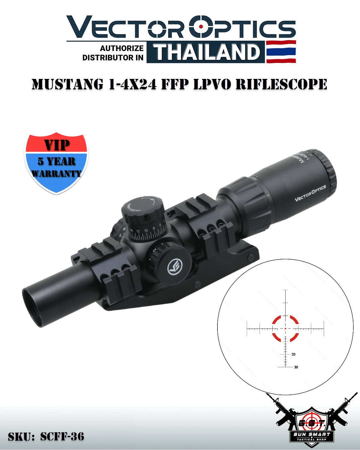 MUSTANG 1-4X24 FFP LPVO RIFLESCOPE - VectorOpticsThailand