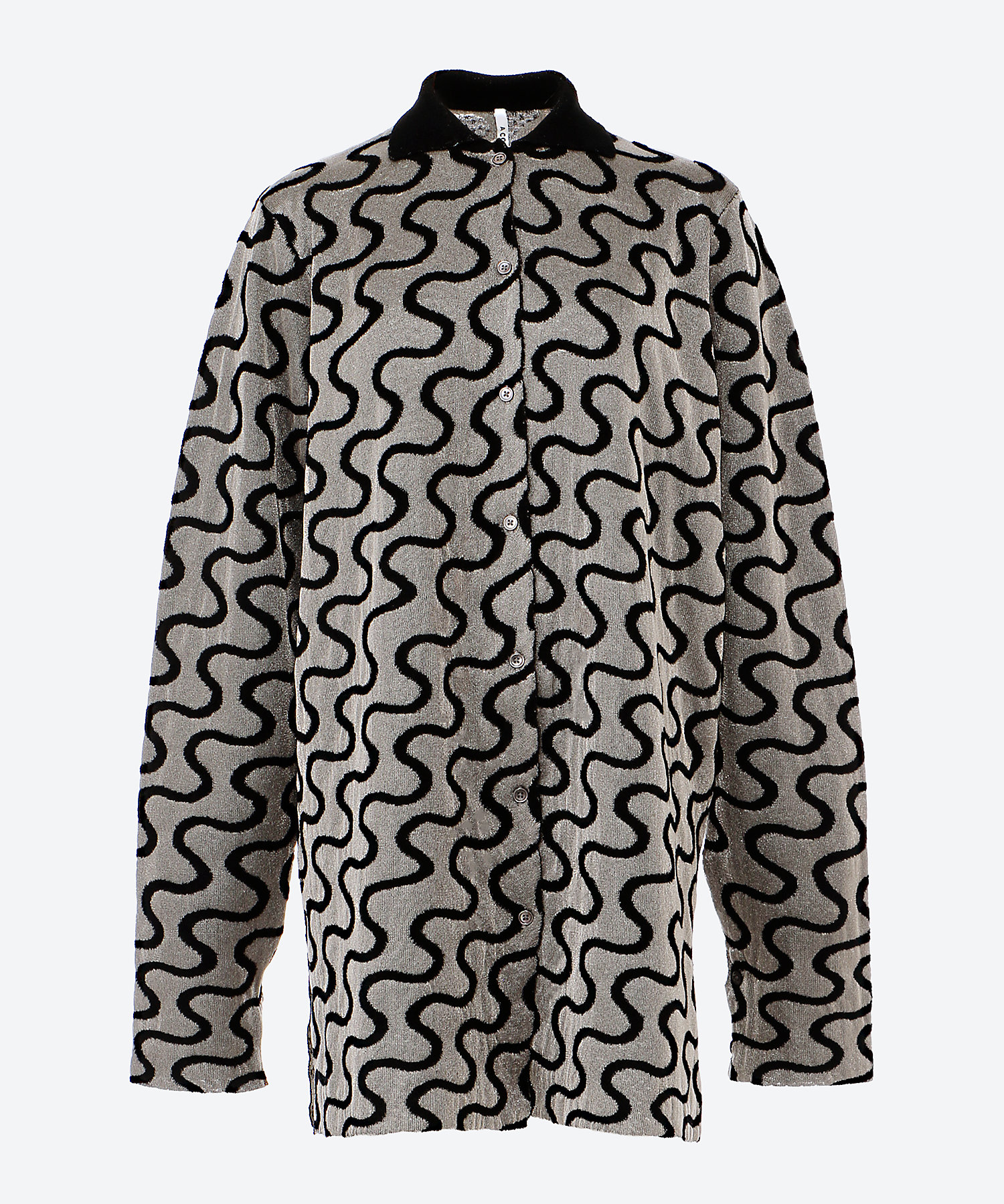 SHINY WAVY PATTERN KNIT SHIRT