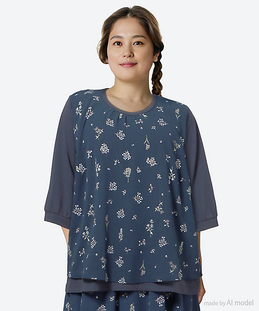 エステルシフォンブライズ加工小花プリント＋天竺カットソー