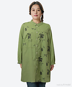 ソフトウールうさぎと花刺繍ロングニットカーディガン