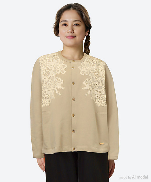 ローズモチーフケミカルレース×裏毛カーディガン 46940051