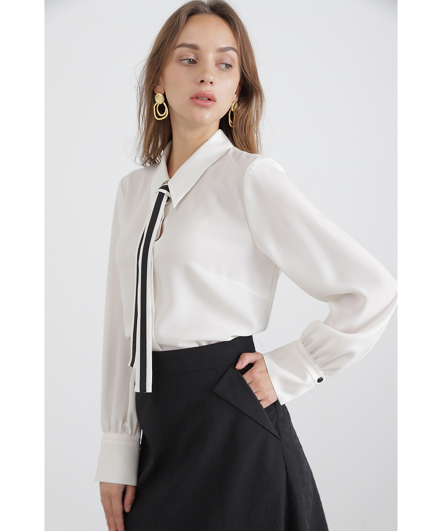 ◇バイカラータイブラウス（0313210940） | PINKY&DIANNE