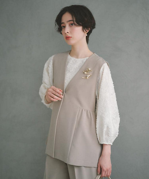 通勤・セレモニー】ダブルクロス ペプラムジレ／セットアップ可