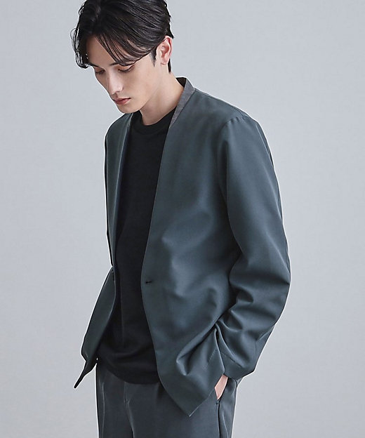 セットアップ対応】360度ストレッチノーカラージャケット