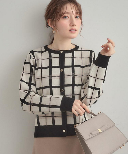 TRAVAS TOKYO チェック柄カーディガン グレー ジャカードニット TRAVAS