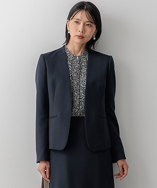 洗える】ウールライクカルゼ ノーカラージャケット