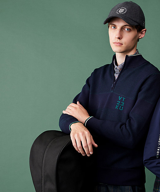 MEN】【ウォッシャブル】ハーフジップニットプルオーバー