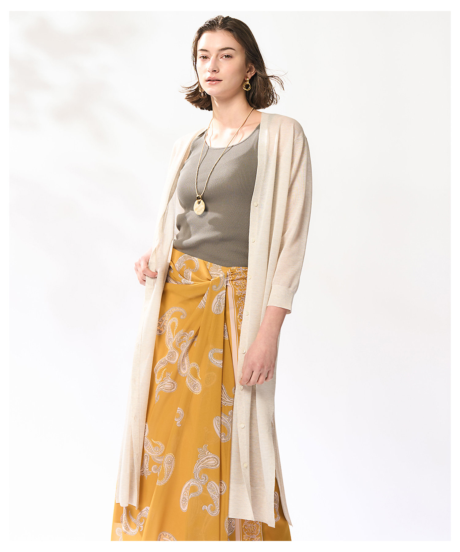 洗える】シャイニーシアー ニット ロングカーディガン