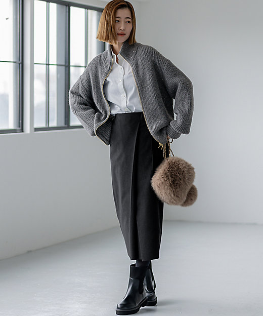 洗える】スパンコールバルキー ダブルジップ ニットブルゾン