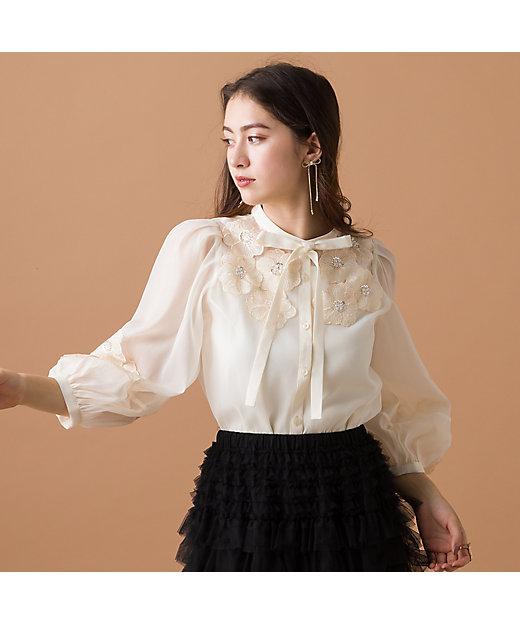 フラワーモチーフ付きシアーブラウス（83036405） | Rose