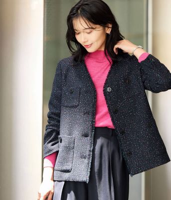 ネオンカラーミックスツィード ノーカラージャケット