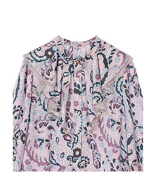 美品ANAYIアナイモダンペイズリーフリルブラウス38Mサイズピンク