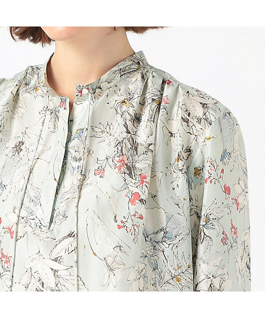 メッシュフラワープリント ショルダータックブラウス | maison