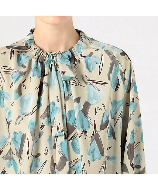 ブーゲンビリアプリント ボウタイギャザーブラウス | maison