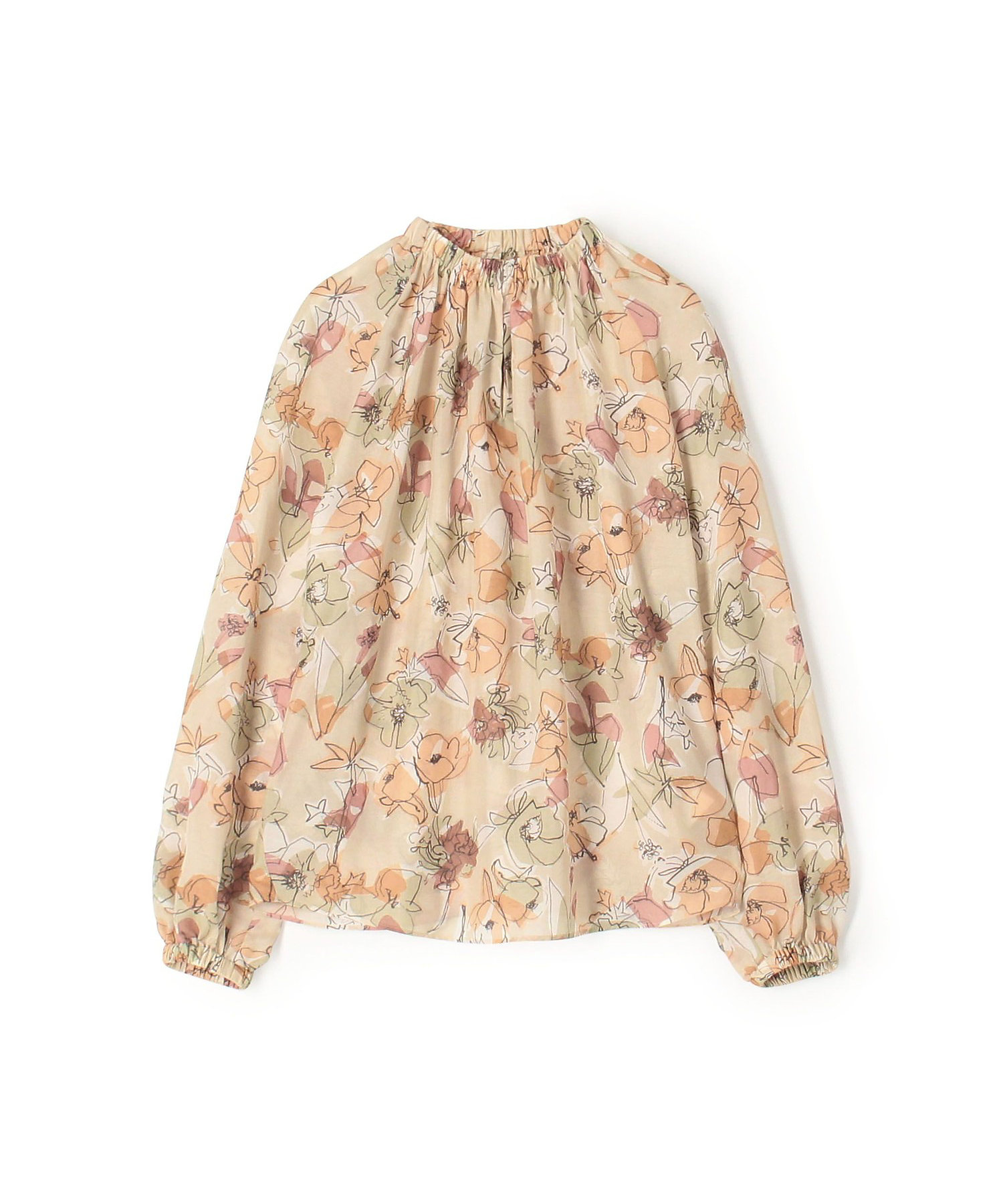 ピオニープリント ギャザーネックブラウス | maison TOMORROWLAND