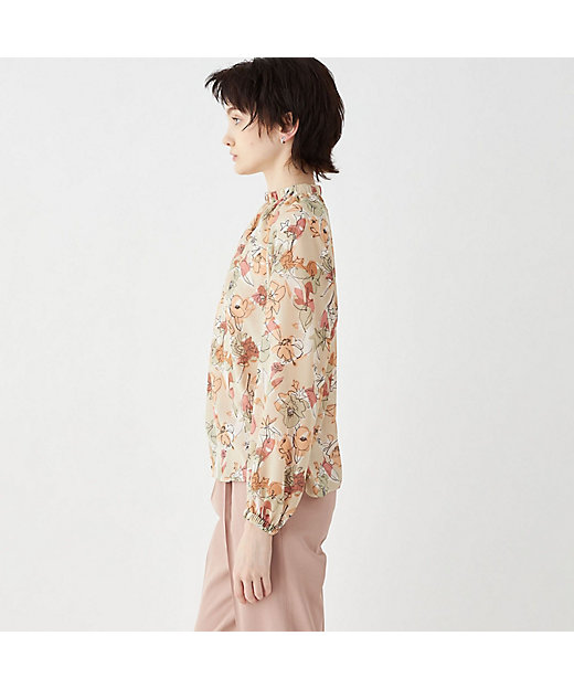 ピオニープリント ギャザーネックブラウス | maison TOMORROWLAND
