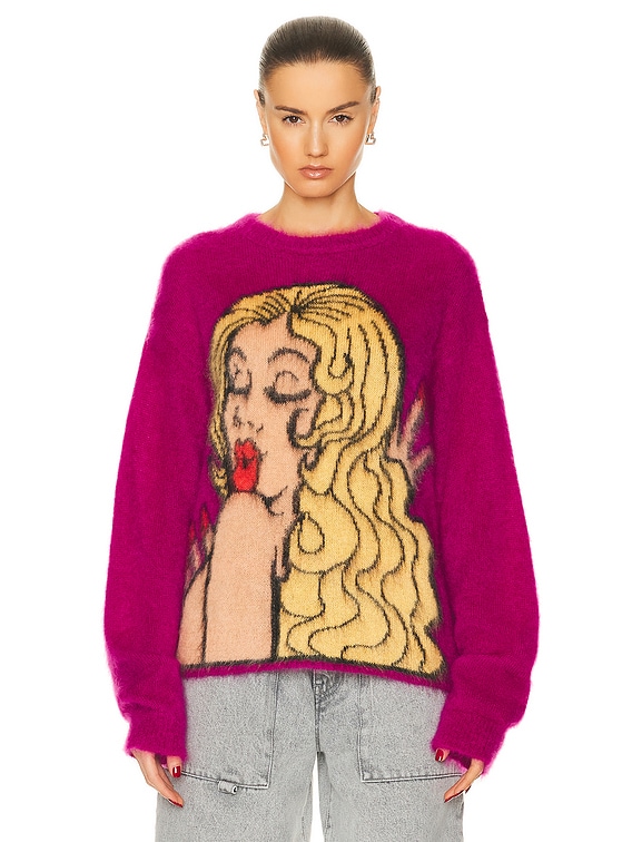 ERL Unisex Kiss Mohair Intarsia Sweater Knit in FUSCIA | FWRD